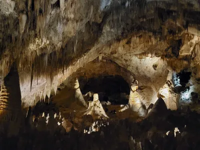 Elaborate limestone formations inside Carlsbad Caverns