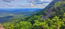 Scenic rocky overlook of the lush valleys along Skyline Drive in Shenandoah